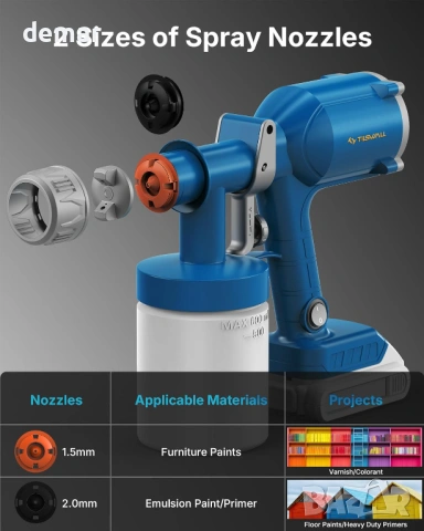 Преносим бояджийски пистолет Tilswall за Dewalt 18V/20V батерия, 600 мл, без батерия, снимка 6 - Други инструменти - 54226117