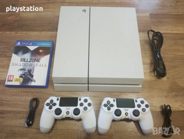 Снежнобял PlayStation 4 Fat 500GB Glacier White / 2 Нови Джойстика / Плейстейшън 4
