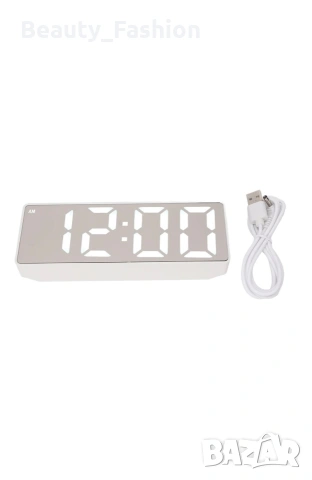 Цифров будилник с LED дисплей, 6.7 инча, 2 аларми, бял, захранван от USB/батерии
