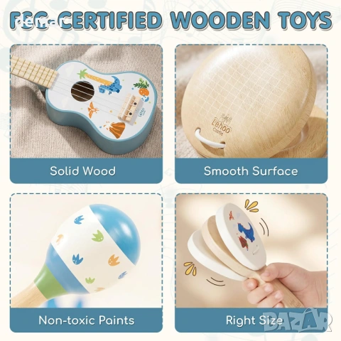 Комплект дървени детски музикални инструменти Lehoo Castle Dinosaur, снимка 5 - Музикални играчки - 54037841