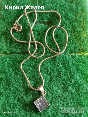 Сребърен синджир с висулка с инкрустирани кристали Аквамарин 37635, снимка 7 - Колиета, медальони, синджири - 53993365