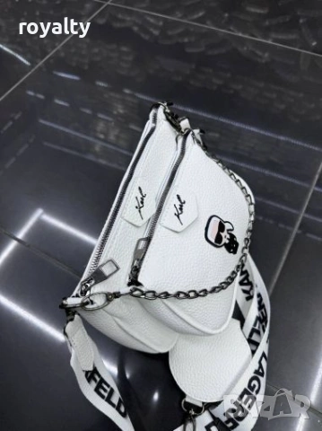 Karl Lagerfeld Нова Бяла Дамска Кожена Чанта , снимка 2 - Чанти - 54096587