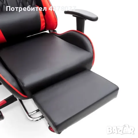 Ергономичен геймърски стол с функция за масаж и подложка за крака - червен, снимка 13 - Столове - 55562405
