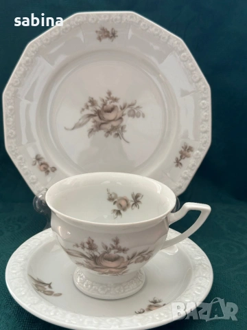 Rosenthal Maria - 6 броя троен сет с декор  „Sepia rose”, снимка 2 - Сервизи - 54859197
