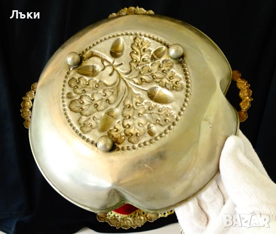 Посребрена фруктиера,жълъди,рози. , снимка 4 - Антикварни и старинни предмети - 54802406