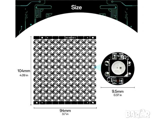WS2812 B RGB-IC LED панел, 10x10 100 светодиода , снимка 10 - Лед осветление - 54660691