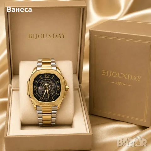 Мъжки механичен часовник T-GOER Black Gold Skeleton