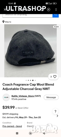 Оригинална COACH Fragrance Wool cap Вълнена шапка с козирка в отлично състояние, снимка 6 - Шапки - 54595098