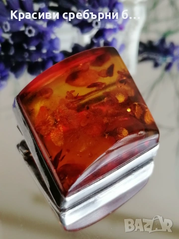 Стара сребърна брошка с голям балтийски кехлебар., снимка 3 - Колиета, медальони, синджири - 54061216