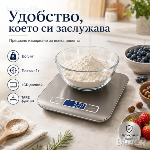 Кухненска електронна везна 5 кг / 1 г за храна готвене сладкарство кафе и течности, снимка 5 - Електронни везни - 35887924