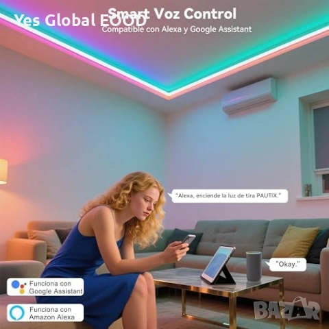 PAUTIX RGB COB LED лента 10м WiFi Alexa Tuya, снимка 4 - Лед осветление - 54550330