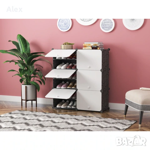 Шкаф за обувки, Модулен, Пластмасов, Метална рамка, 96 x 85 x 31 см