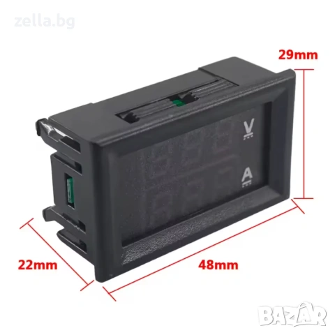 Дигитален волтамперметър за вграждане 0-100V 0-10A, LED дисплей червено-син – за захранващи 10052, снимка 8 - Части и Платки - 54656841