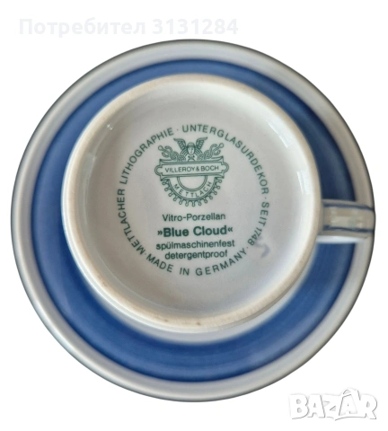 Колекционерски порцеланов сервиз за еспресо Villeroy & Boch "Blue Cloud" (1970s), снимка 3 - Сервизи - 54901885