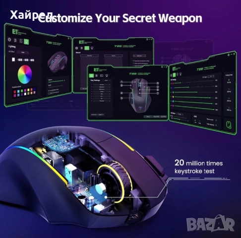 Нова Безжична геймърска мишка, 3 режима - 2.4G/USB-C/Bluetooth 6 нива 10000DPI Chroma RGB подсветка , снимка 6 - Клавиатури и мишки - 54840436