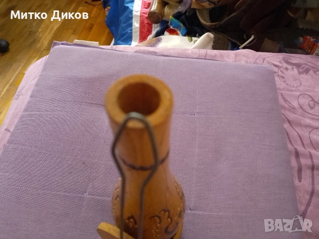 Газена лампа от соца дървена за декорация от соца пирографирана на ПП Люлин фи 7см Н-26см, снимка 5 - Декорация за дома - 54821536