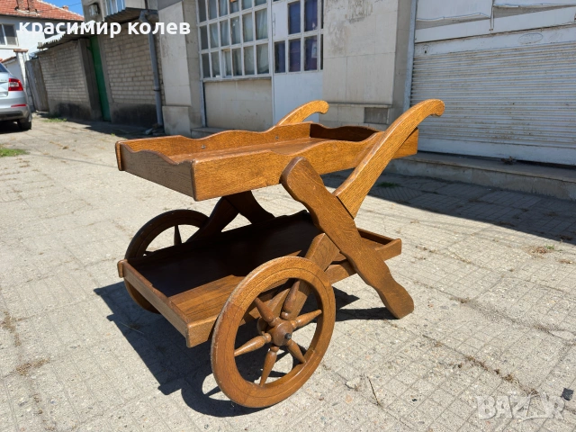 немска количка за сервиране от масив, снимка 2 - Антикварни и старинни предмети - 55078727