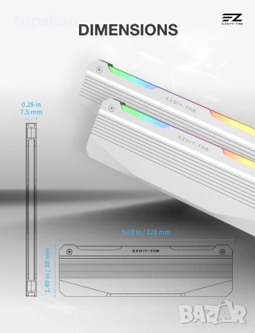 Нов Алуминиев Охладител за РАМ Памет EZDIY-FAB RH01 ARGB RAM Heatsink (Бял цвят) за DDR4 и DDR5  , снимка 8 - Кабели и адаптери - 55071138