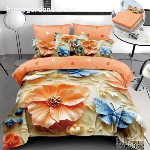 Флорален спален комплект с ластик 100% памук 200x230 / 180x200, снимка 2 - Спално бельо - 54094910