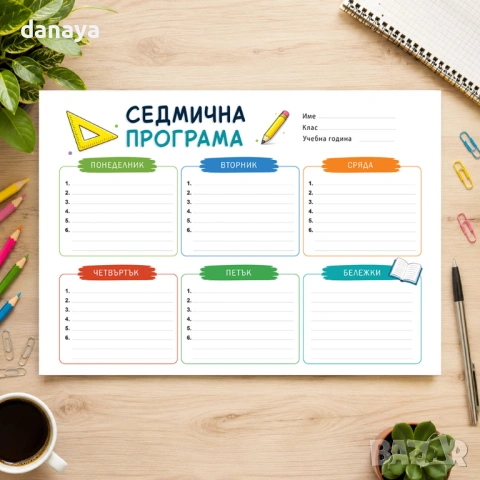 6763 Ученическа седмична програма, А4 формат, снимка 2 - Ученически пособия, канцеларски материали - 54791424