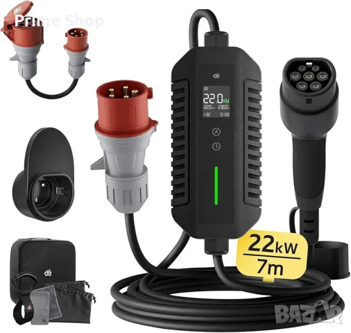 Мобилна зарядна станция dé Type 2, 22kW, CEE 32A + адаптер CEE 16A, 7м