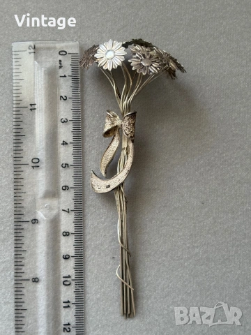 Старинен сребърен букет с маргаритки , снимка 6 - Колекции - 54318590