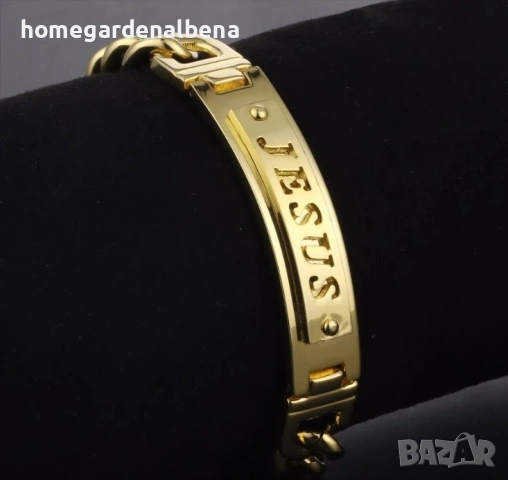 Мъжка гривна JESUS медицинска стомана 18К златно покритие кубанска плетка