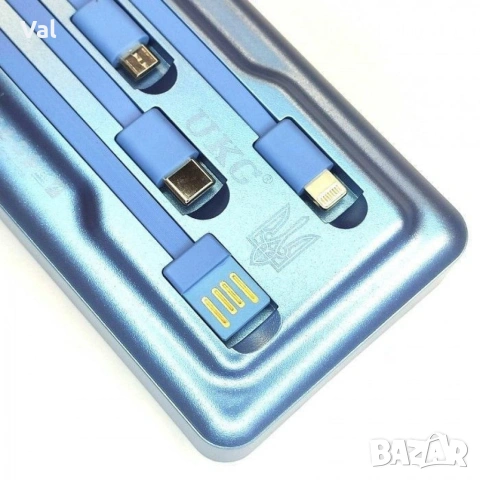 Външна батерия със соларен панел Power bank UKC 8412 10 000 Mah кабел за зареждане 4в1 Син, снимка 3 - Външни батерии - 54785679