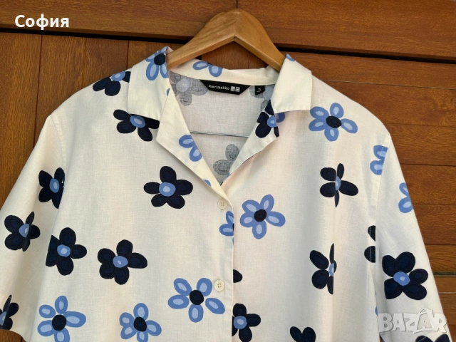 Риза от ленена смес Marimekko for Uniqlo , снимка 4 - Ризи - 54930128