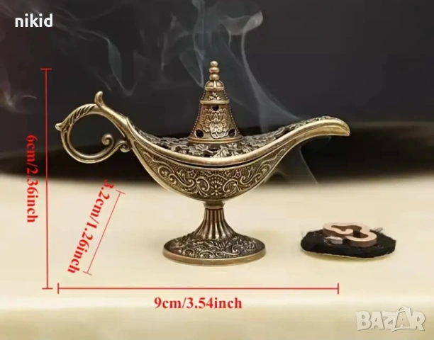 метална Вълшебна лампа на дух Джин от Аладин и вълшебната лампа сувенир чайник  за тамян, снимка 6 - Други - 27333390