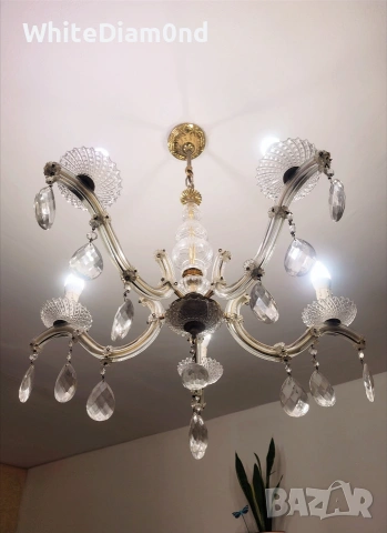 Стилен кристален полюлей с 5 свещи, снимка 3 - Полилеи - 54014988