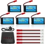 Комплект от 5 броя 3.7V 1200mAh 30C Lipo батерии със зарядно устройство 5 в 1 JST щепсел за дрон , снимка 1