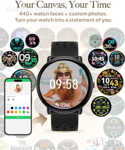 Нов Смарт часовник TitanSync S62 водоустойчив OLED дисплей кръгъл черен за мъже и жени, снимка 5 - Смарт гривни - 54100801