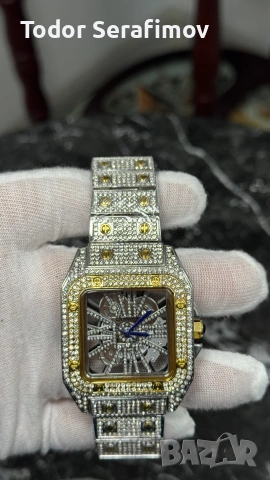 Мъжки часовник Cartier Santos Skeleton Iced Out Two-Tone, снимка 4 - Луксозни - 55266685
