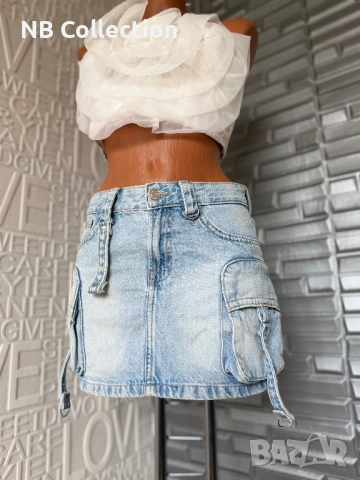 Bershka дамска къса дънкова пола , снимка 9 - Поли - 51134022