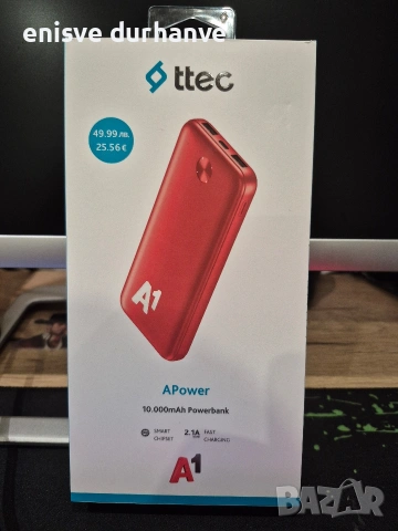 Чисто нова външна батерия ttec APower 10.000mAh Powerbank (Червена), снимка 2 - Външни батерии - 55149097
