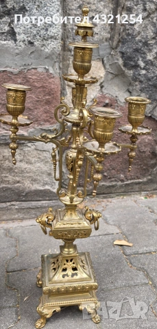 Бронзов каминенн часовник с два свещника, снимка 4 - Антикварни и старинни предмети - 54997917