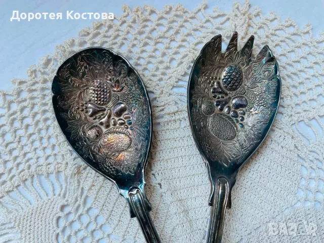 Красиви посребрени прибори за сервиране от Англия, снимка 2 - Прибори за хранене, готвене и сервиране - 55567474