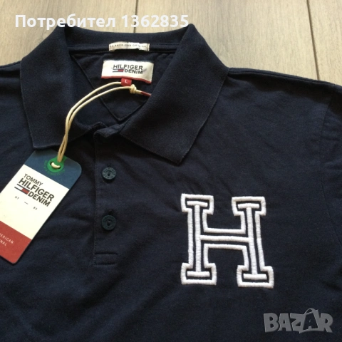 НОВА оригинална тъмно синя памучна поло тениска с яка TOMMY HILFIGER JEANS размер L от САЩ, снимка 4 - Тениски - 54605719