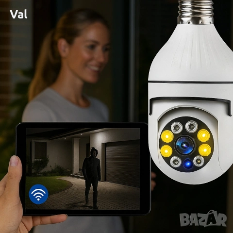 WiFi Панорамна IP Камера LYLÚ 360° във форма на крушка с нощно виждане и автоматично проследяване, снимка 3 - IP камери - 55164100