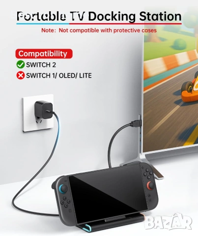 TV докинг станция за Nintendo Switch 2, преносима докинг станция с Gigabit Ethernet (1000Mbps), снимка 4 - Аксесоари - 54961925