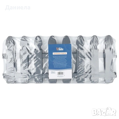 Градинска декоративна ограда, 4 части, 49x21 см, UV устойчива пластмаса, сива, снимка 12 - Декорация за дома - 54779619
