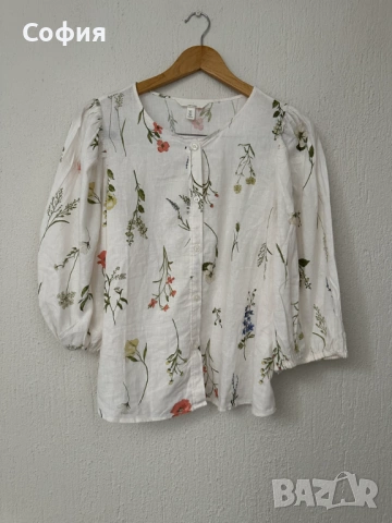 Риза от ленена смес на цветя H&M, снимка 3 - Ризи - 54798656