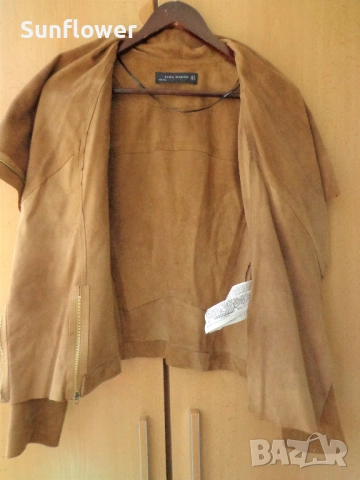 Дамско бежово яке ZARA, 100% естествена велурена кожа, размер M  , снимка 12 - Якета - 54583582