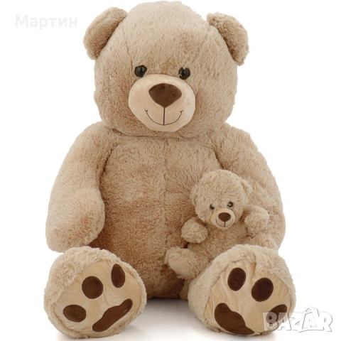 Плюшена играчка Mappy Fluffy Friends, Мечка с мече, 130 см, Бежова