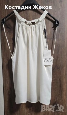 23€. Нов със етикет. Сатенен топ с халтер деколте от Zara. , снимка 5 - Корсети, бюстиета, топове - 54875254