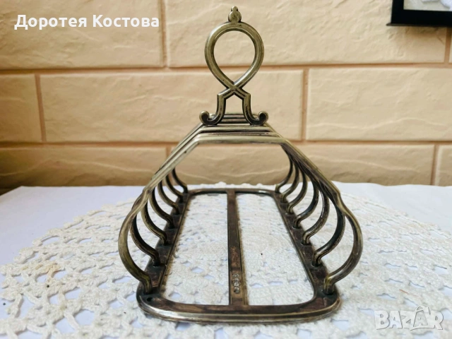 Красива посребрена поставка за 6 филии от Англия, с маркировки, снимка 3 - Антикварни и старинни предмети - 54229530