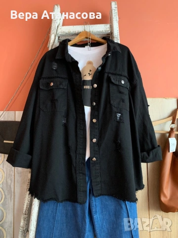 🍒 Връхна дънкова риза с накъсан ефект🔝, снимка 2 - Ризи - 54101846