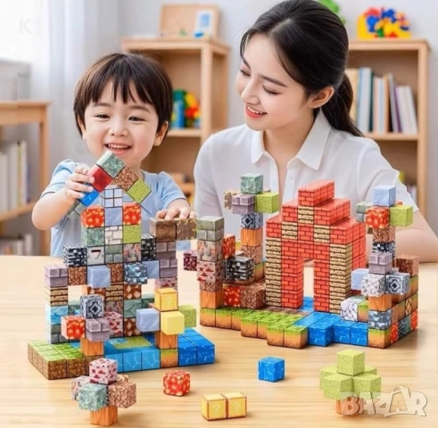 ПРОМО! Куфарче с 92 Магнитни кубчета Майнкрафт, Minecraft magnetic blocks, снимка 6 - Конструктори - 54879157
