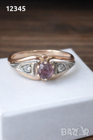 Руски антикварен златен пръстен - аметист , брилянти